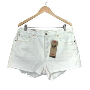 Levi’s High Rise 501 Button Fly Off White Raw Hem Denim Jean Shorts Nwt Size 34
